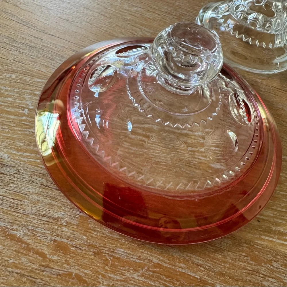 Vintage Kings Crown Ruby Thumbprint Compote with Lid - Mid Century Elegance - Picture 4 of 7